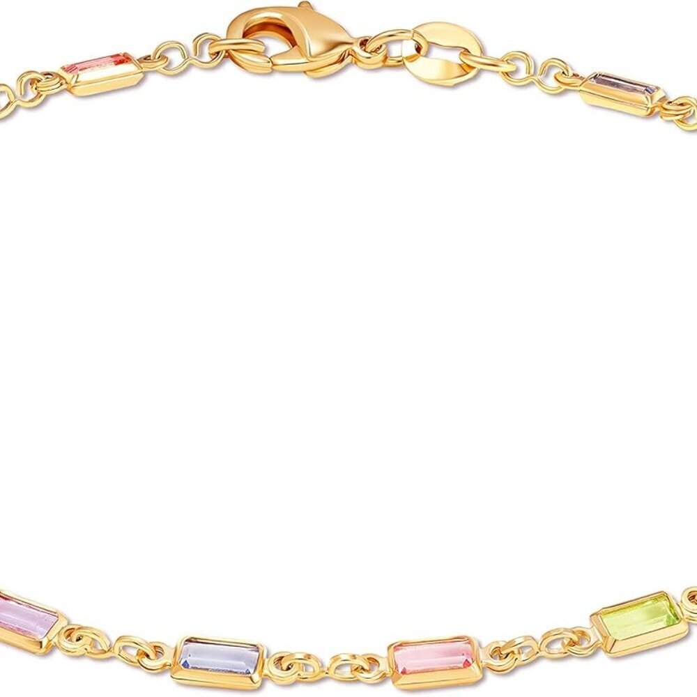 18K Gold Plated Gold and Multi Color Crystal Baguette Anklet